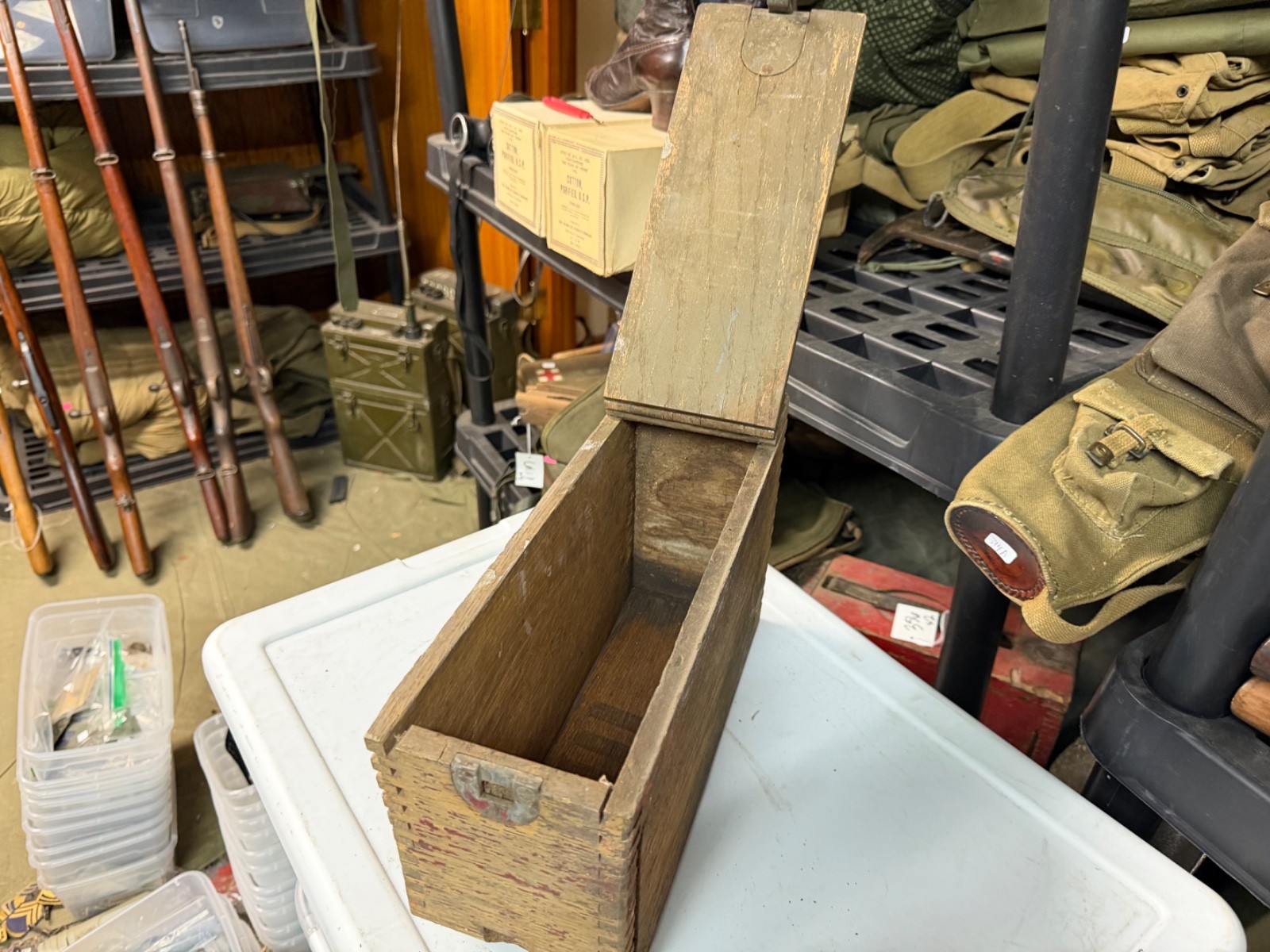 ORIGINAL WWI WWII US ARMY M1917 BROWNING 1919 WOODEN AMMO CHEST BOX-STRAP REPAIR
