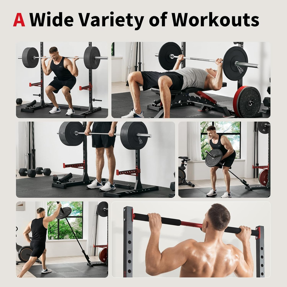 Squat Rack with Pull-Up Bar, Adjustable Multi-Functional Power Rack, Inner Width