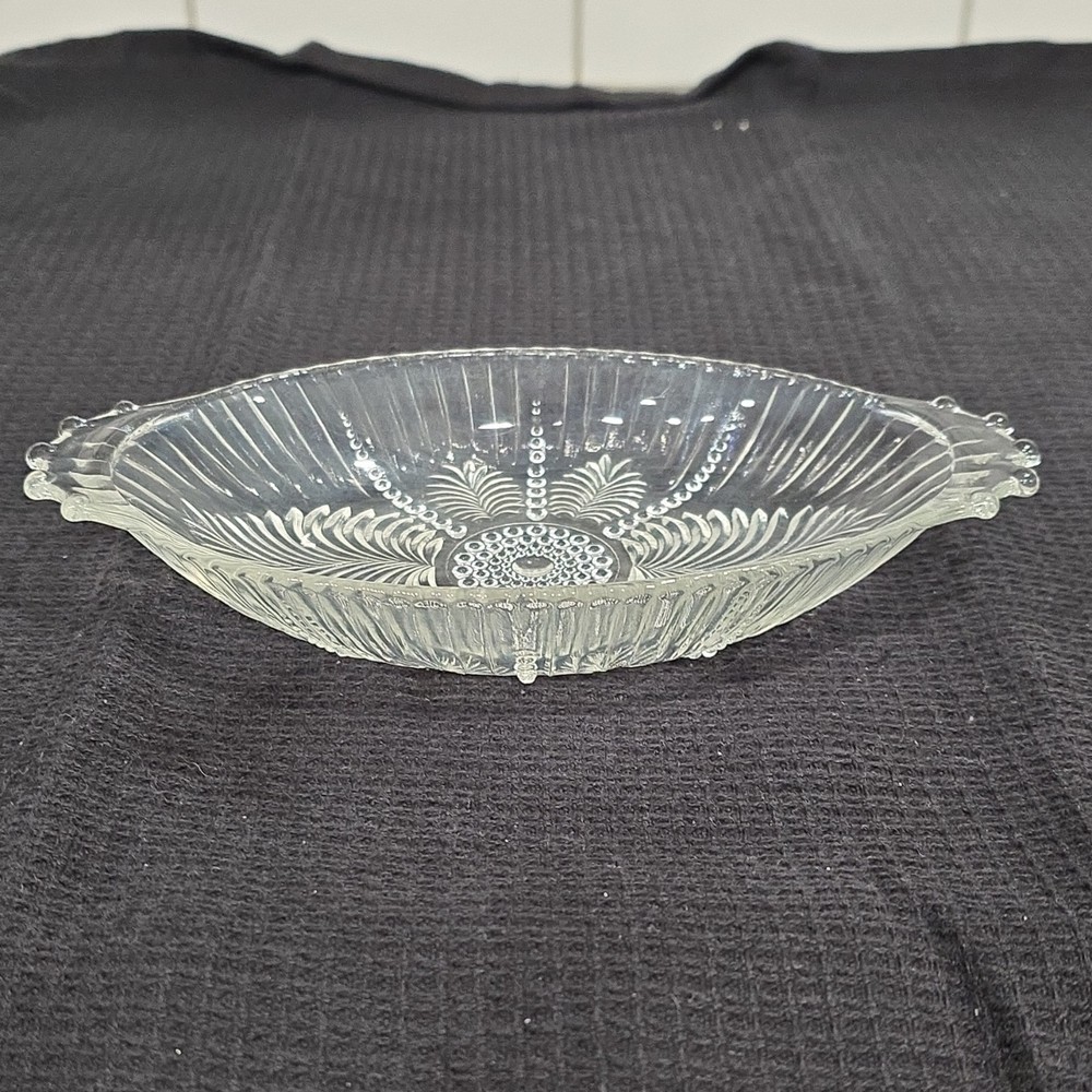 Clear Glass Oval Serving Tray with Floral Pattern