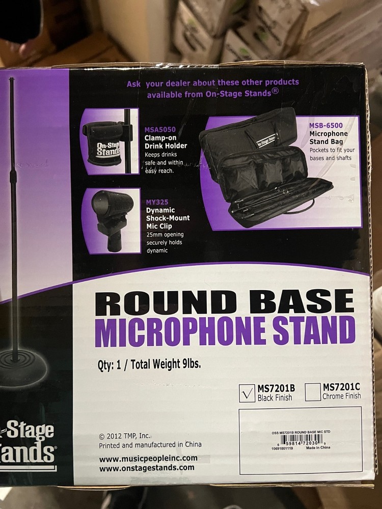 On-Stage MS7201B Round Base Mic Stand, Black