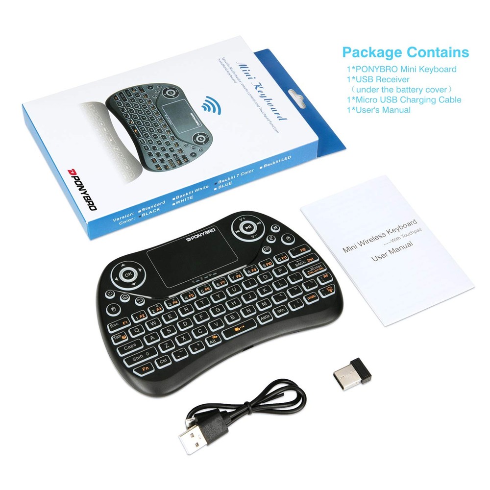 PONYBRO (Newest Version) Backlit Mini Wireless Keyboard with Touchpad Mouse