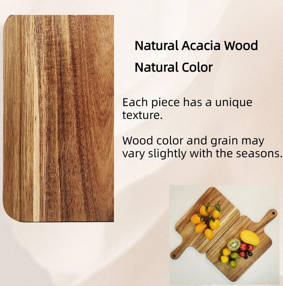 2 Pack Small Acacia Wood Cutting Board Handle 13.7x7 Inch Rectangular
