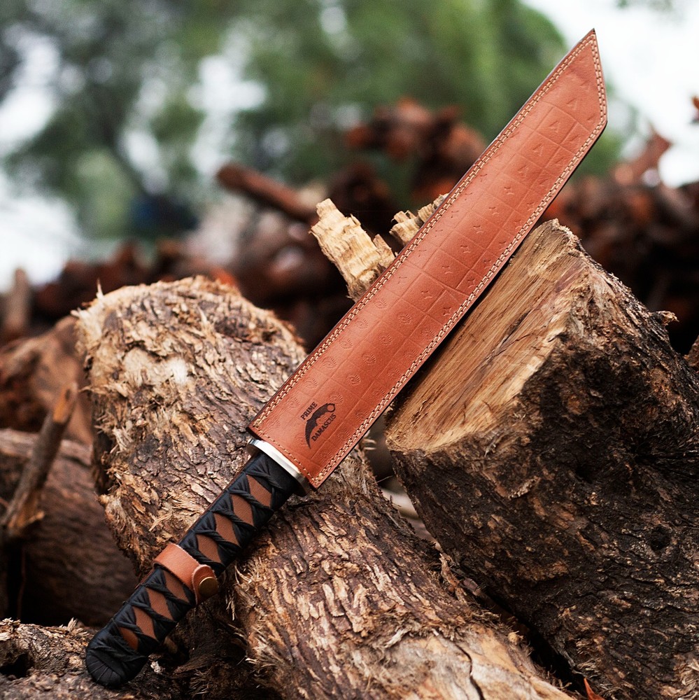 Handmade 15" Short Katana Sword with Sheath- Sharp Blade Leather Handle