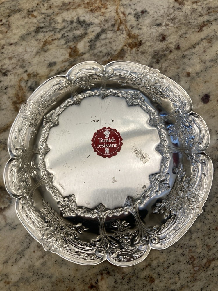 Vintage EP Brass Germany Brushed Silver Plate Small Bowl/Candy Dish 6”