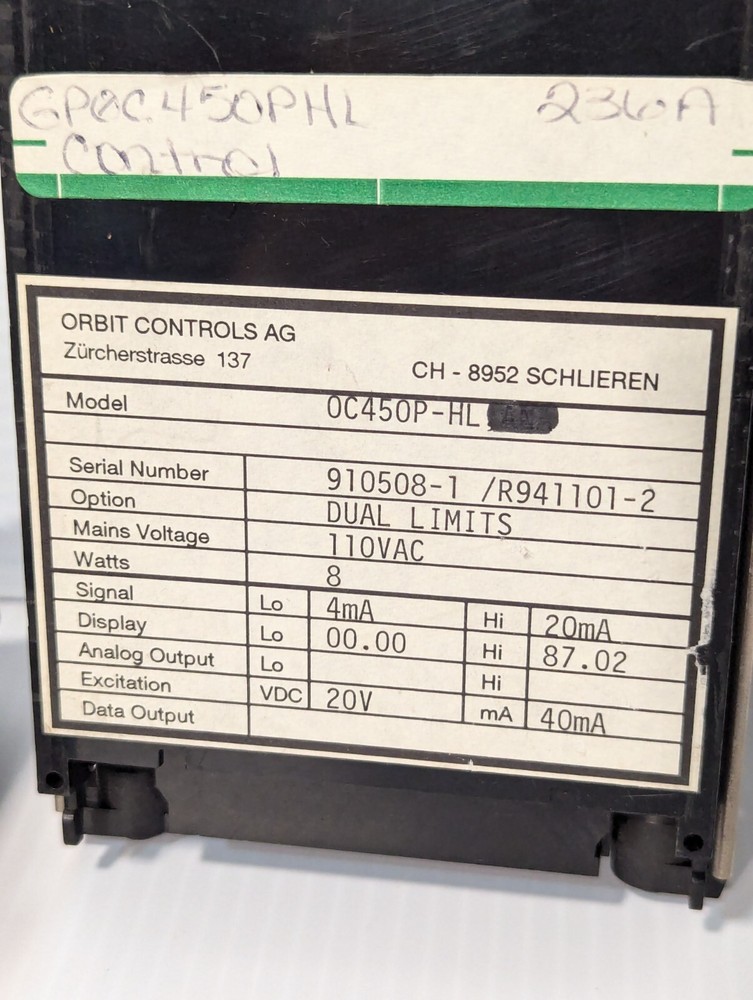 Orbit Controls OC45OP-HL four-digit digital panel meter, dual lim