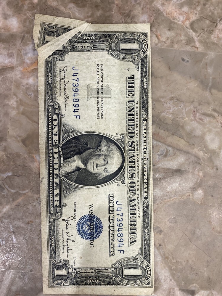 1935D Butterfly Error $1 Silver Certificate Error