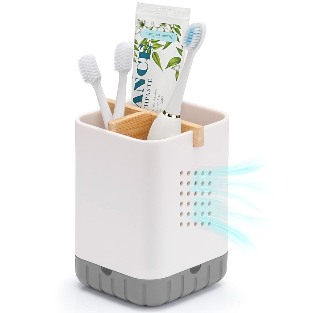 Boperzi Toothbrush and Toothpaste Holder with Bamboo Divider for White&gray