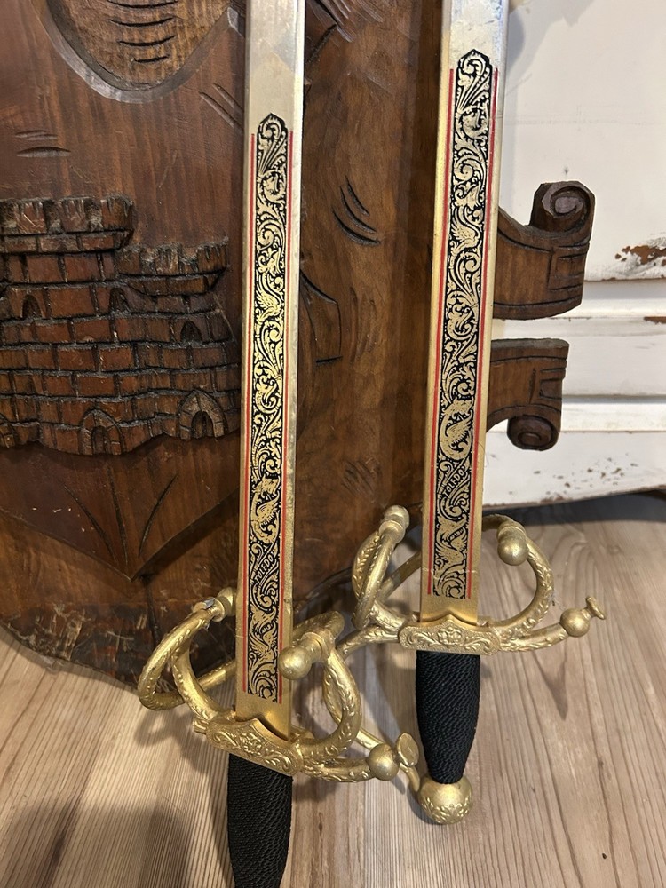Vintage Solid Wood Armor & Sword Display.