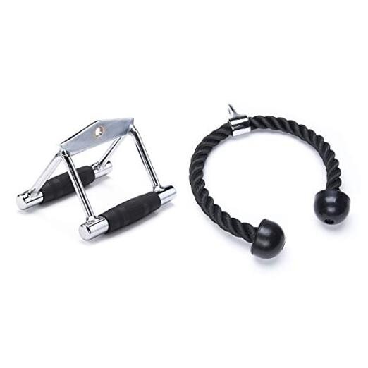 Cable Machine Attachment Combo - V Bar and Tricep Rope, Silver