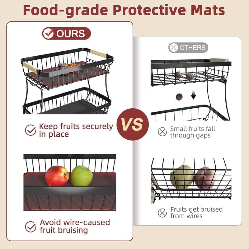 Stackable Fruit Basket W/ Banana Hooks Easy Assembly Durable Kitchen Storage New