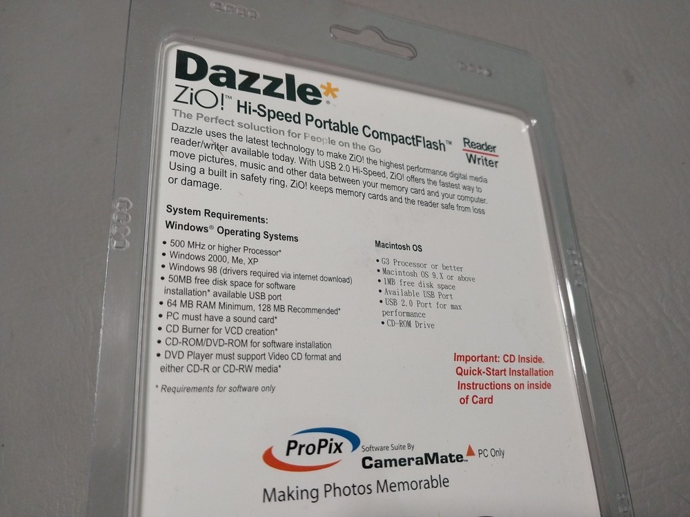Dazzle CompactFlash Reader/Writer Digital Media Reader Software Mac Windows New