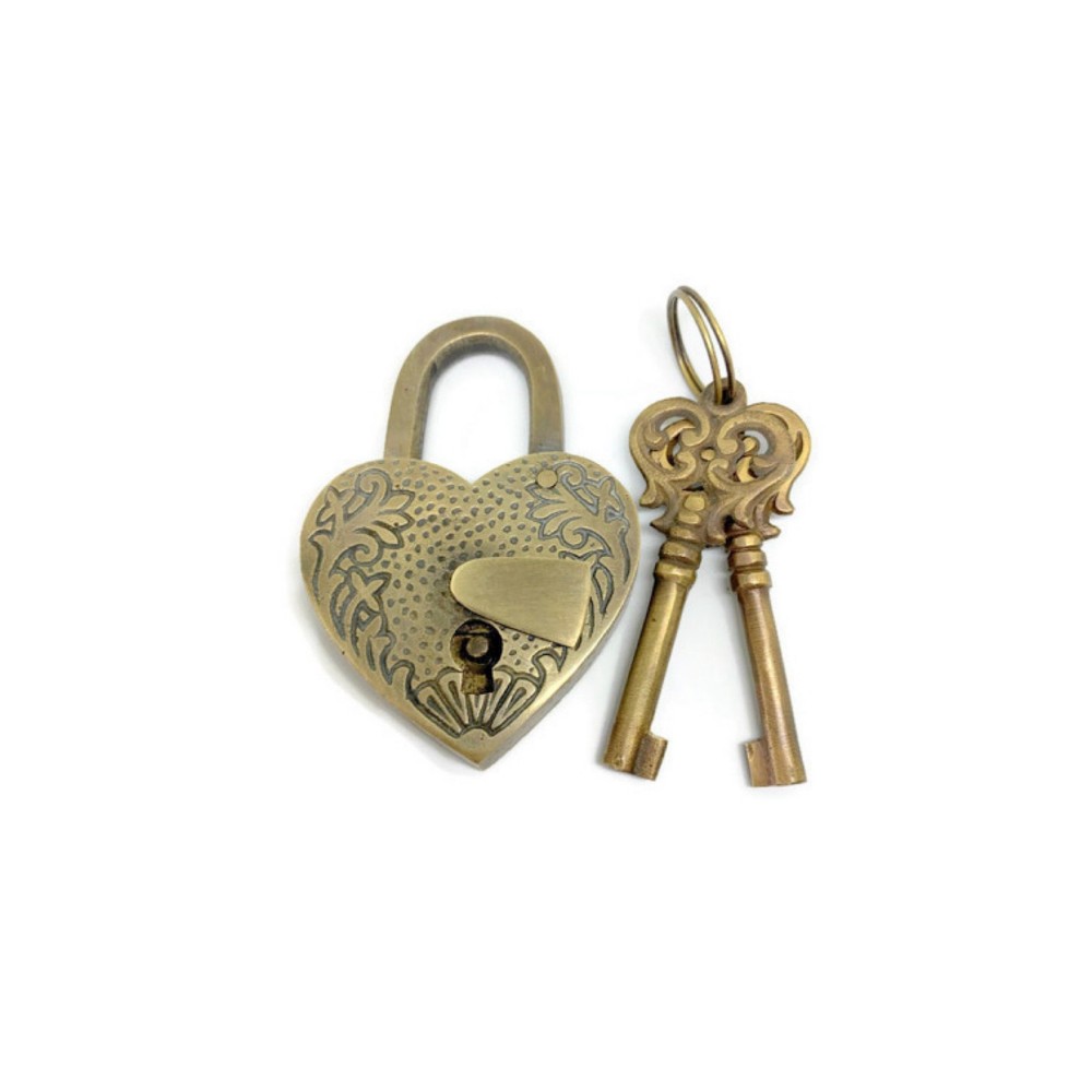 2 Solid Brass Love Heart Padlocks – Heavy Antique Style Locks with 4 Working Key