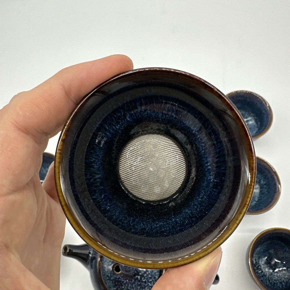 Tenmoku Tea Set - Blue - Missing One Cup