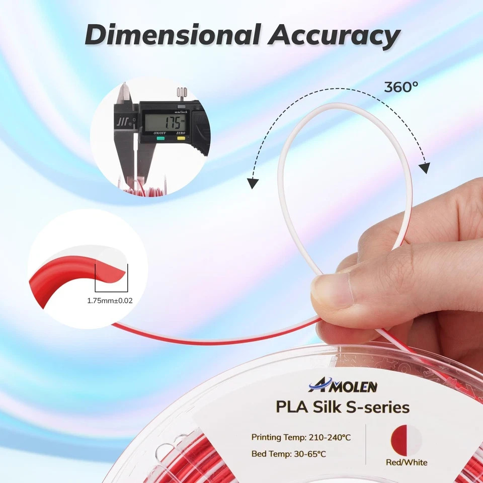 Silk 3D Printer Filament PLA Bundle, Shiny Multicolor Rainbow Filament Pack,