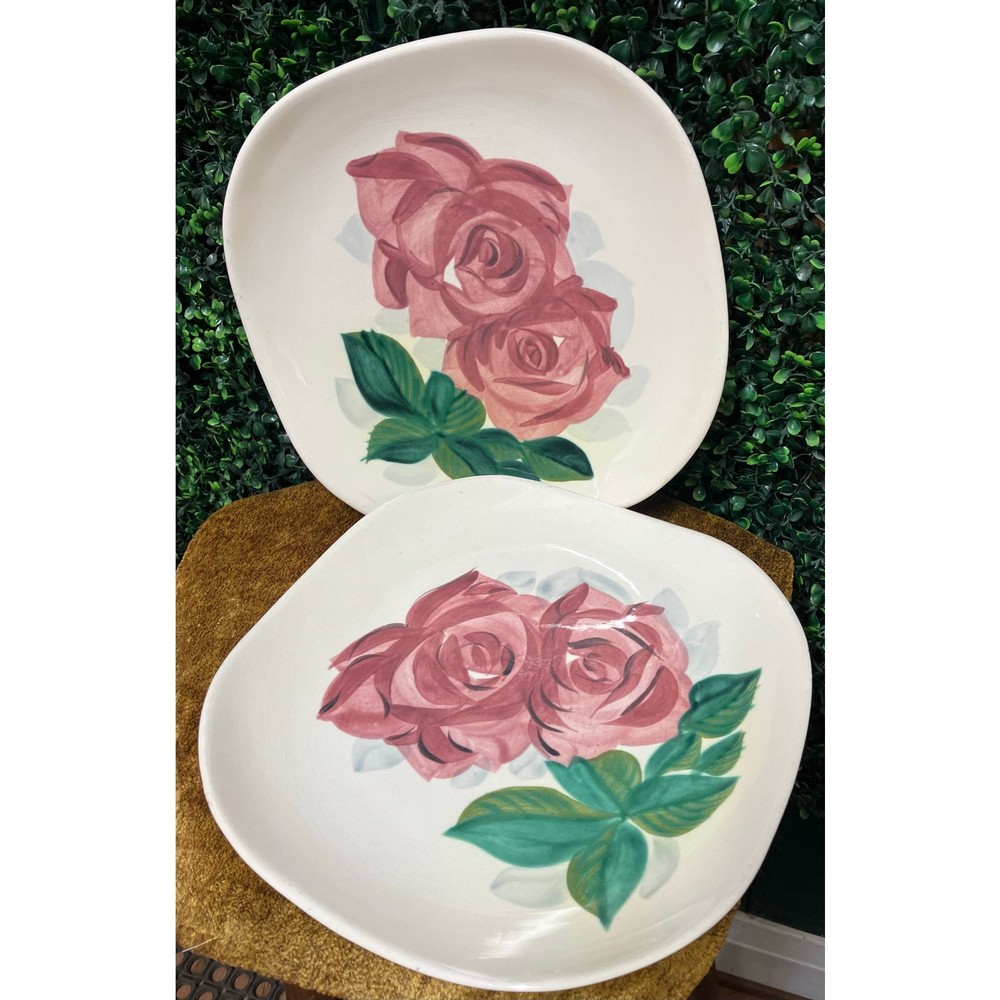 Red Wing Lexington Rose Pattern Square Dinner Plates