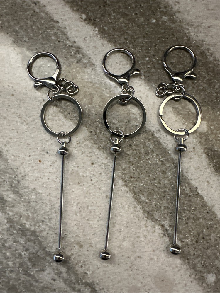 Beadable Keychains DIY NEW 3 Pcs Silver
