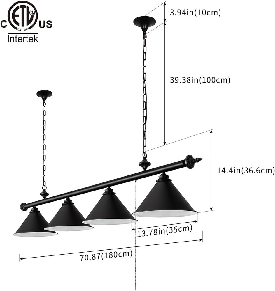 71In Billiard Pool Table Light with Pull Chain Switch on Pendant Light Fixture 4