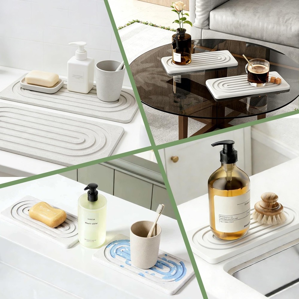 2 PCS Water Absorbing Diatomite Coasters, Stone Drying Mat for Kitchen Counte...