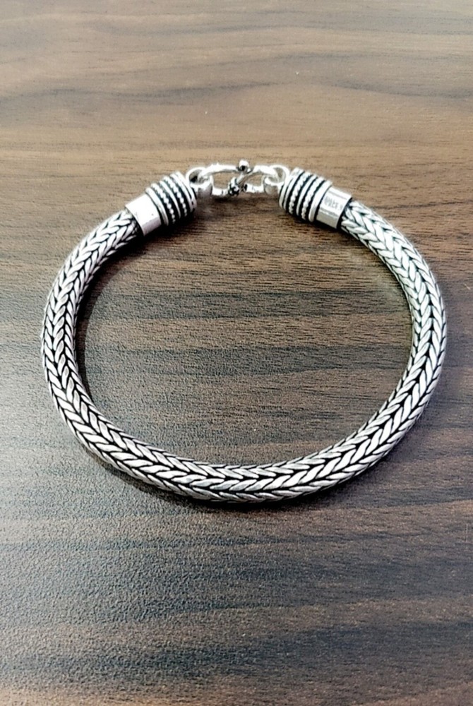 Weave Chain Bracelet - Men's Silver Chain Bracelet - Solid 925 Sterling Silver