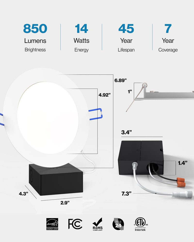 Sunco 6 Pack 6 Inch Ultra Thin LED Recessed Ceiling Lights, 5000K Daylight, Dimm