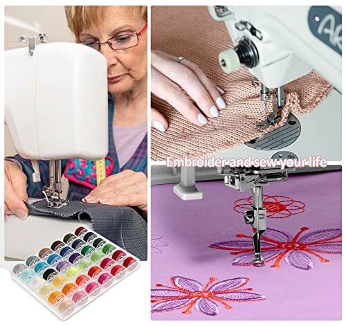 36 Colors Bobbins and Sewing Thread with Bobbin Case, SizeA Class15 Prewound