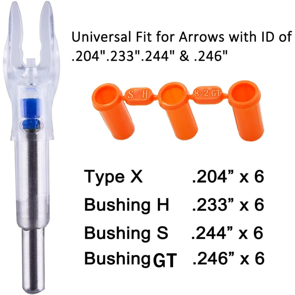 Lighted Nocks for Arrows - 6 Pack Universal LED Knocks, .204 to .246 ID