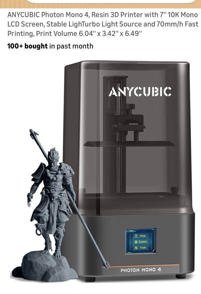 ANYCUBIC Photon Mono 4 LCD 3D Printer Touchscreen 70mm/h Fast Printing