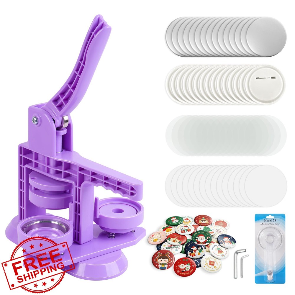Happizza 58mm Button Maker Machine Kit, Purple, Beginner DIY Badge Press
