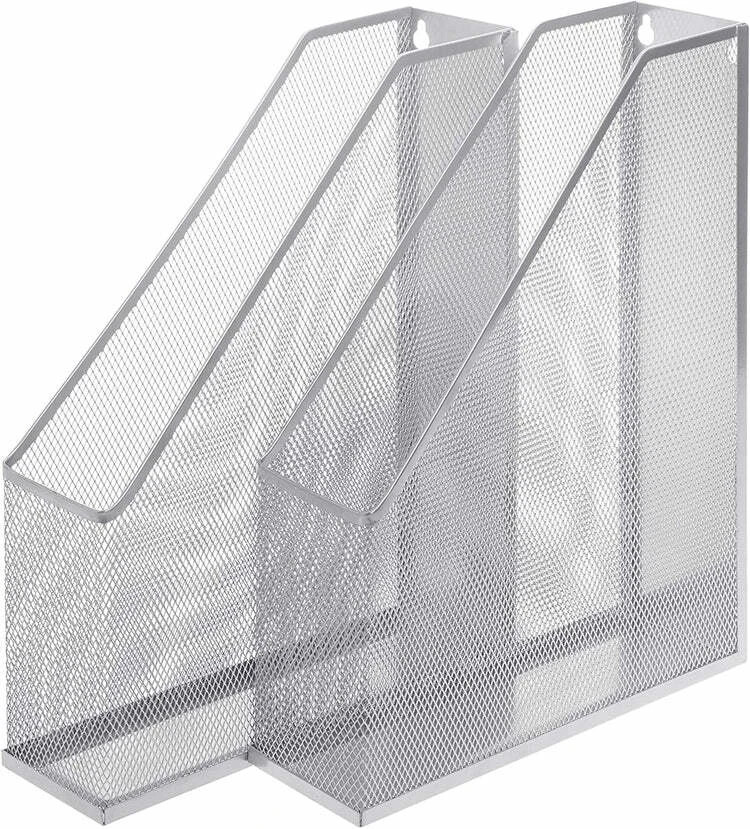 [ 2 Pack ] Wire Mesh Document Holder, Wall Mount/Desktop Magazine Rack - Silver