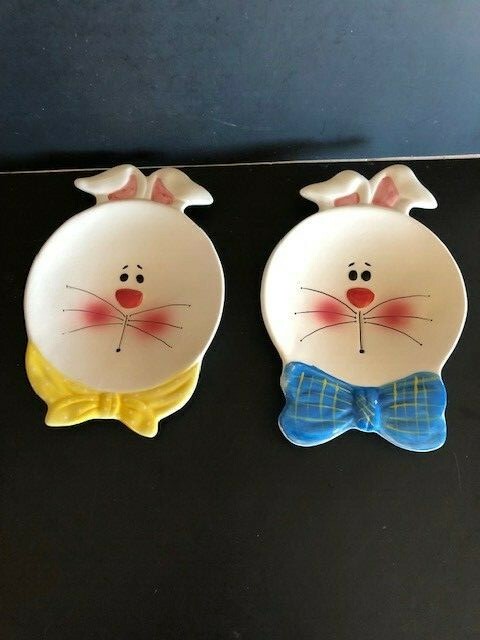Adorable Ceramic Easter Bunny Plates (Set of 2)