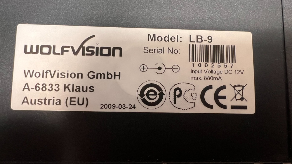 WolfVision Visualizer LightBox LB-9 With Original Packaging/Box!