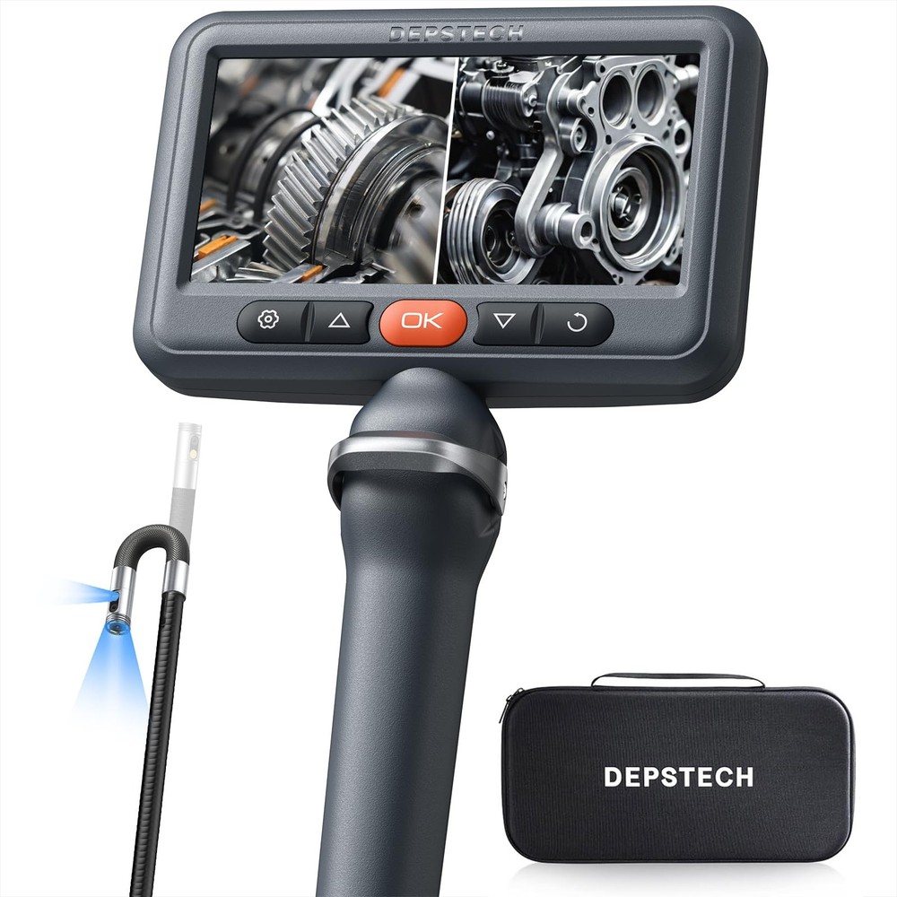 Dual Lens Borescope Camera with Light, Two-Way Articulating Borescope, 5" IPS...