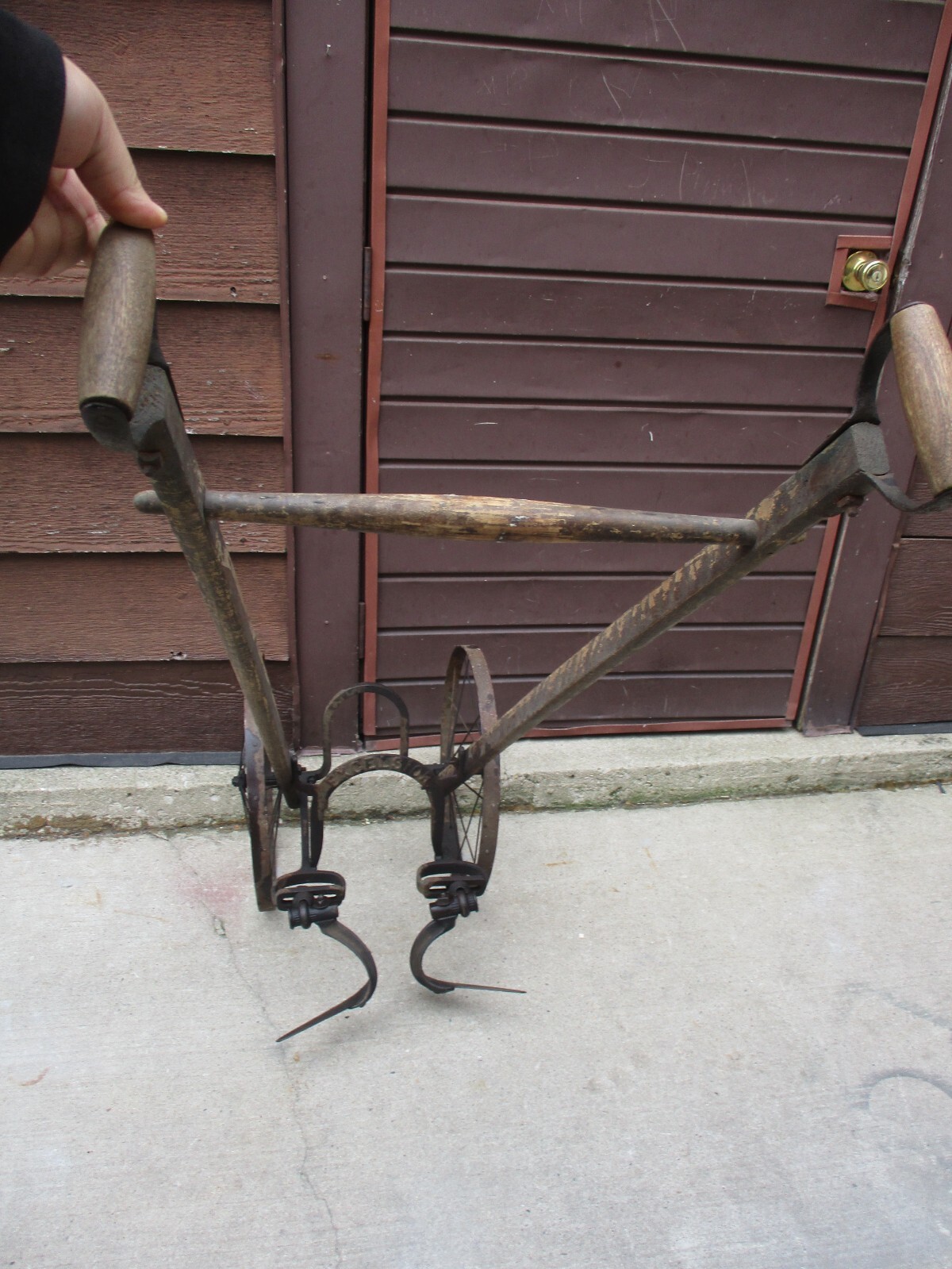 Antique 1900's Excelsior Double Wheel Farming Garden Cultivator Plow Wood /Metal