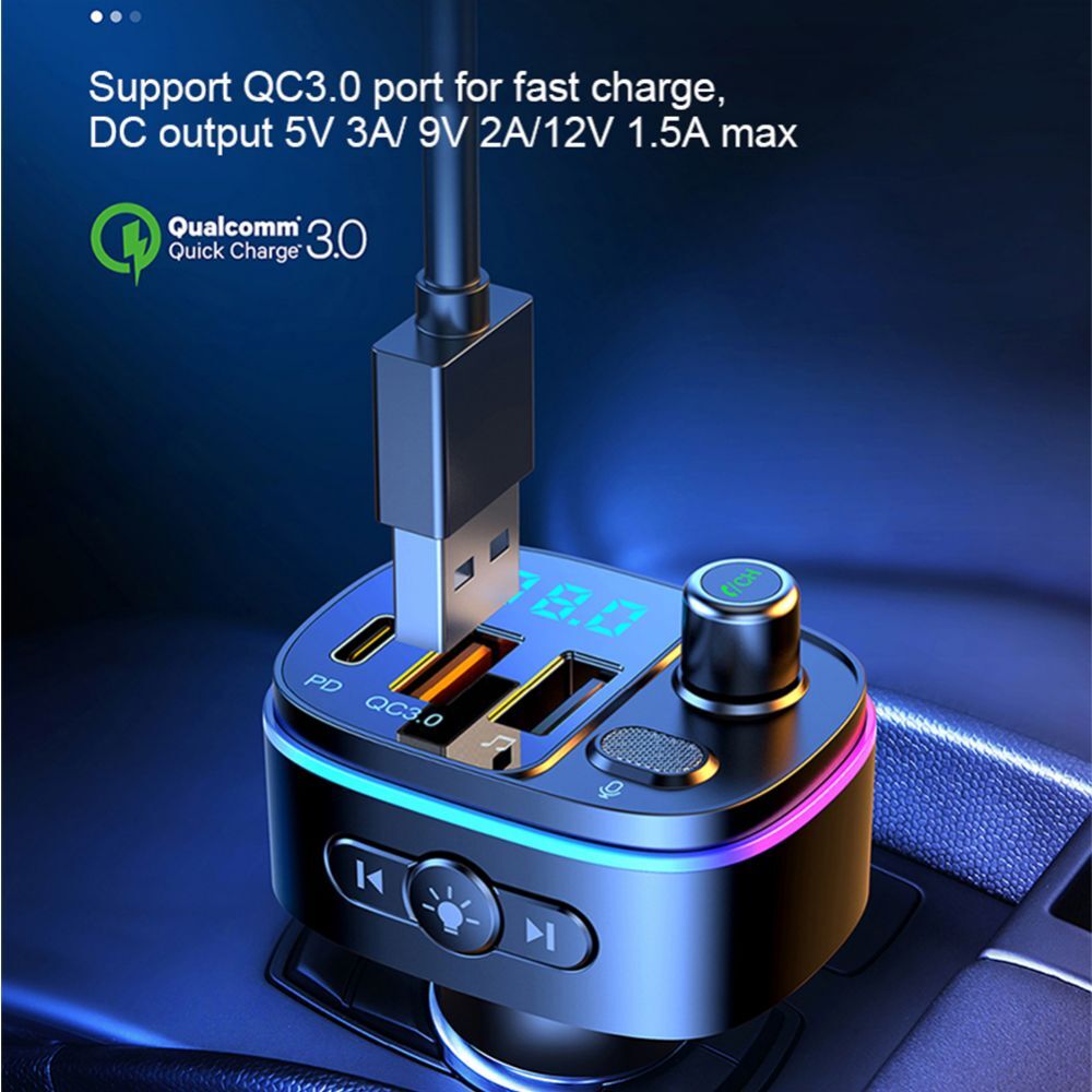QC3.0/Type-C USB Fast Charge Bluetooth FM Transmitter Car Charger iPhone XS X 8