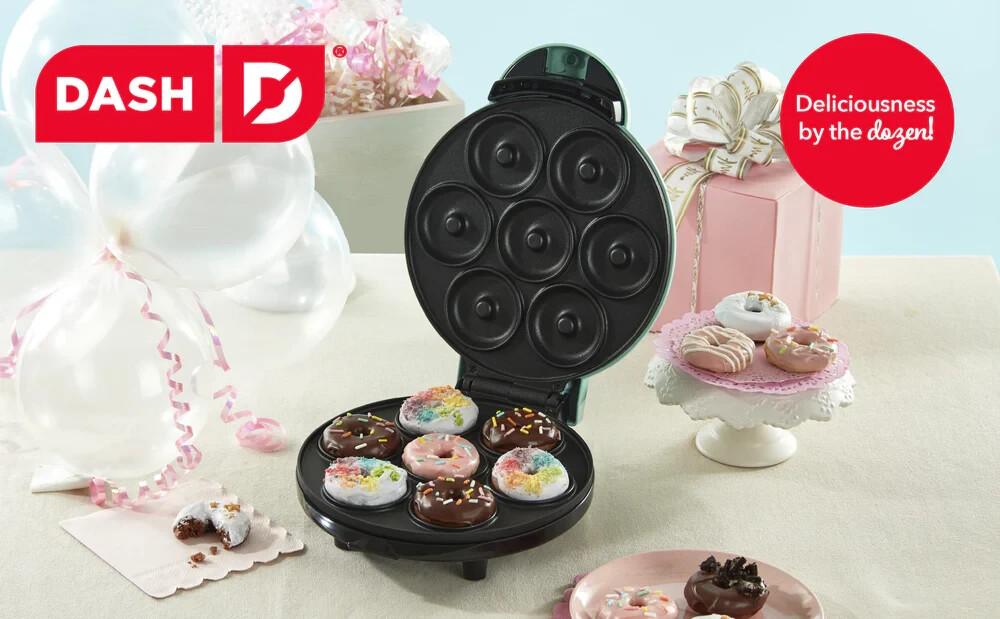 🍩 Dash Express Mini Donut Maker – Aqua – 7-Cavity Nonstick Doughnut Maker-NEW!