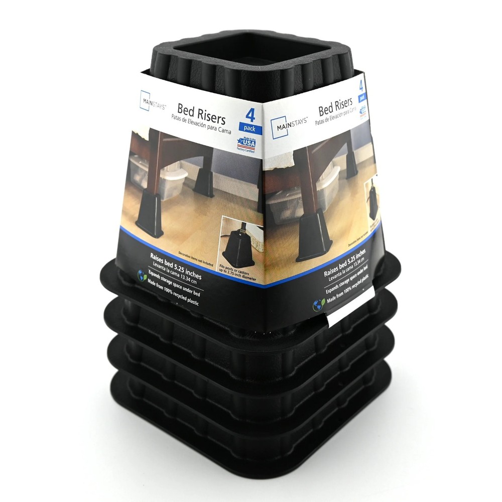Mainstays Black Plastic Bed Risers, 4-Pack, Raises Bed for Storage