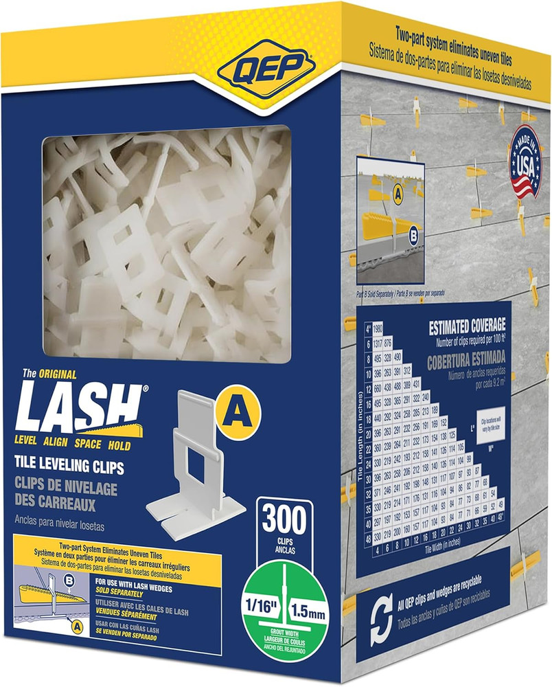 LASH Tile Leveling System, Part A, Clips for 1/16" Grout (300 Pack), White