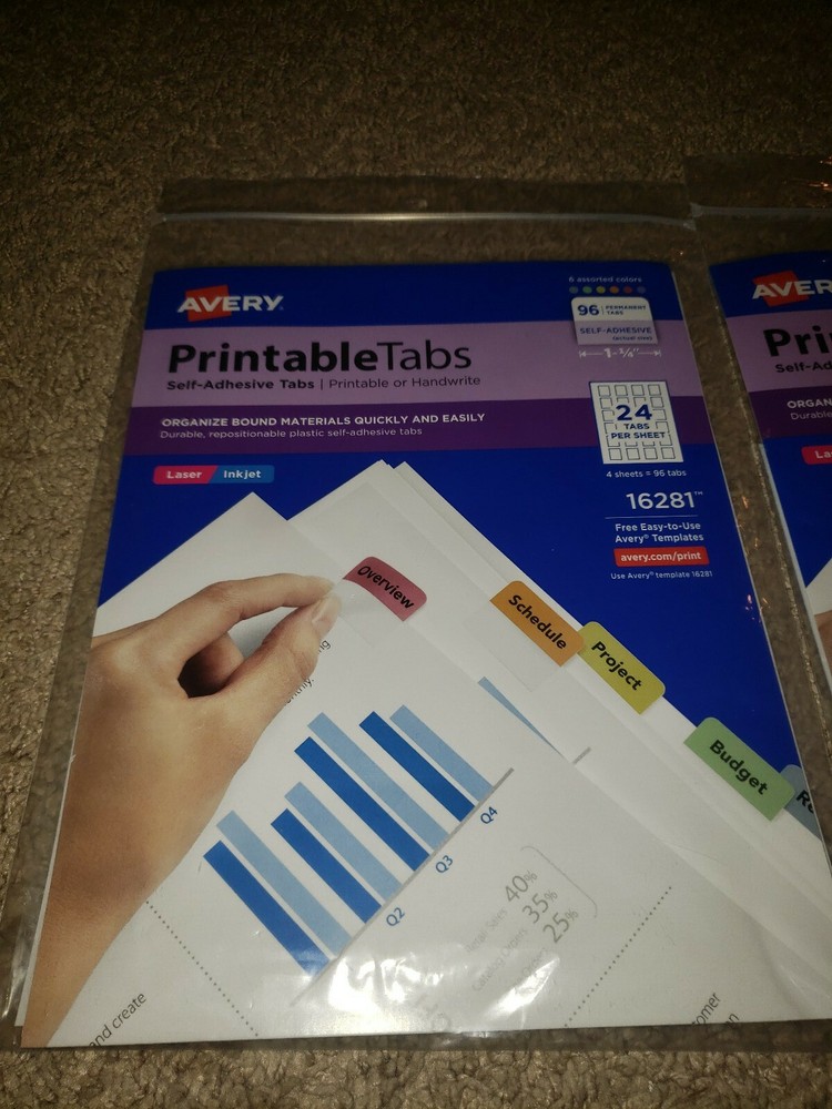 Avery Printable Plastic Tabs Self Adhesive 1/5-Cut Tabs Assorted Missing 9 Tabs