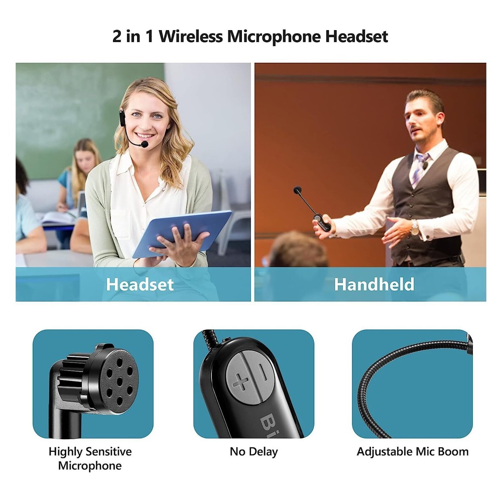 Wireless Microphone Headset With 1/4''plug 165ft Range Uhf Wireless Headset Mic