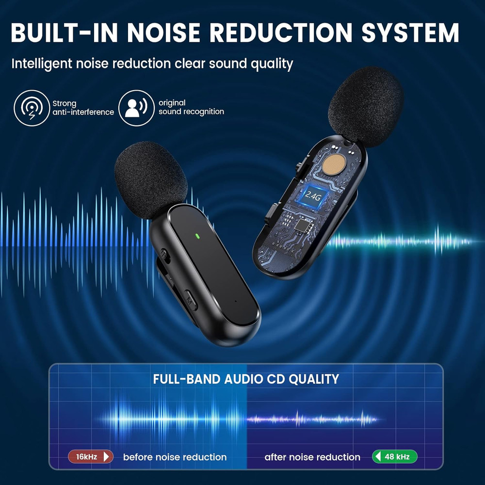 Wireless Lavalier Microphone - Plug & Play Dual Mic System for iPhone iPad with