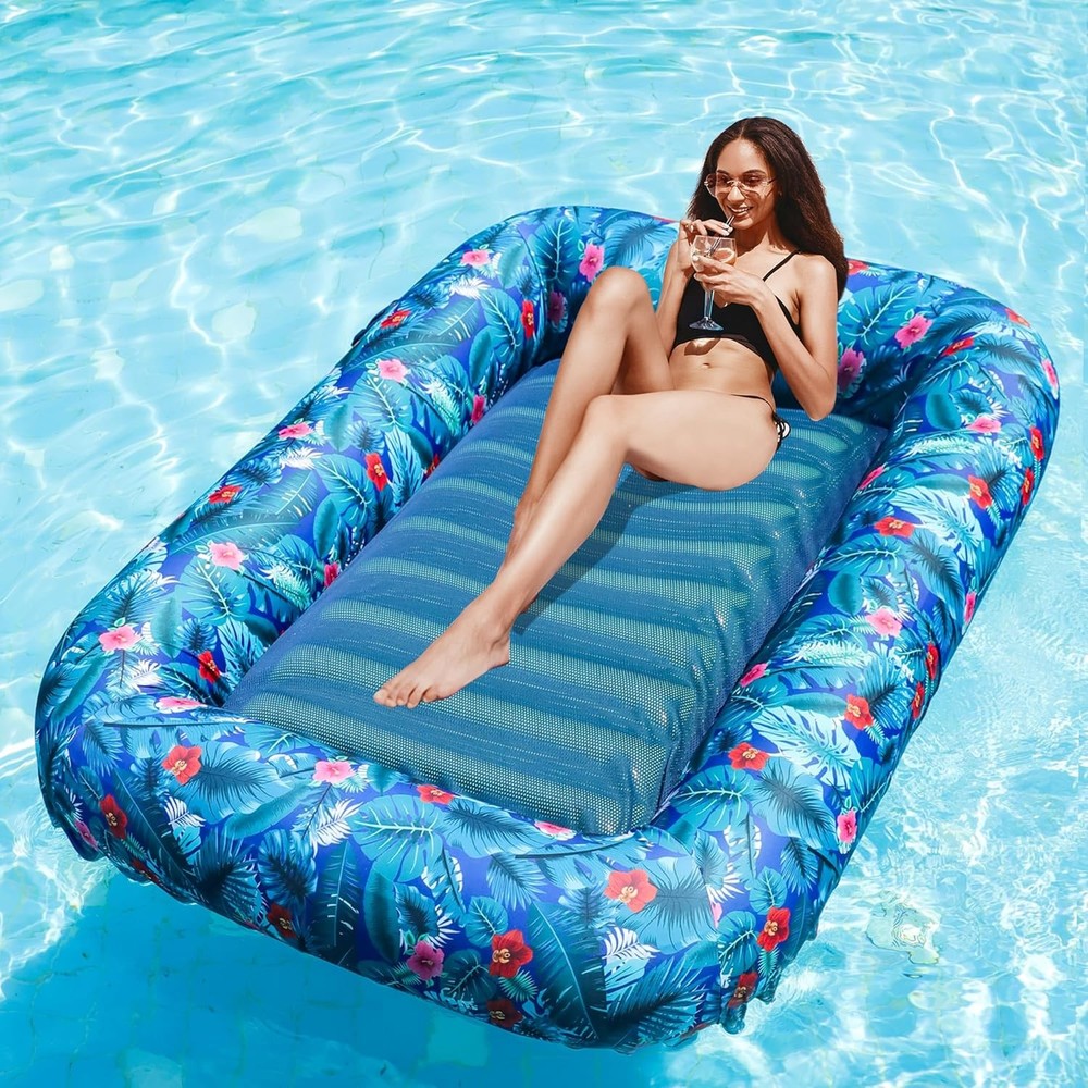 Oversized Pool Float Lounge, 72" X 37" Extra Large Fabric(XL, Monstera)