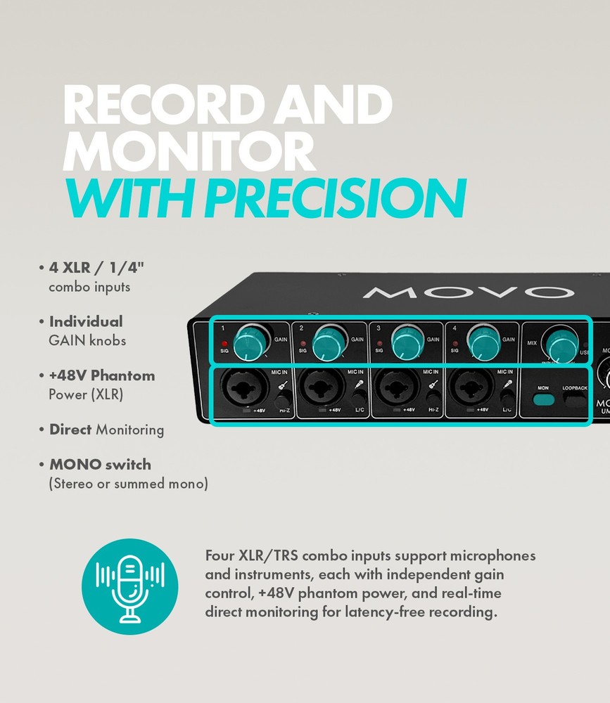 Movo UMX-2 4-Channel USB/USB-C Audio Interface