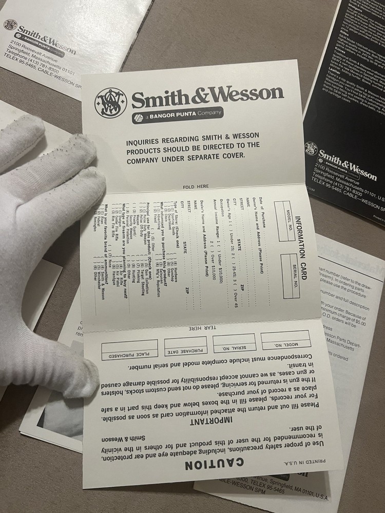 Factory Original Smith & Wesson K Frame Paperwork Set S&W - No Manual