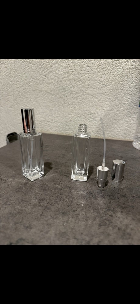 3 (pcs) Perfume Atomizer Empty Square Glass Bottle Silver Sprayer 20ml/0.67fl.oz