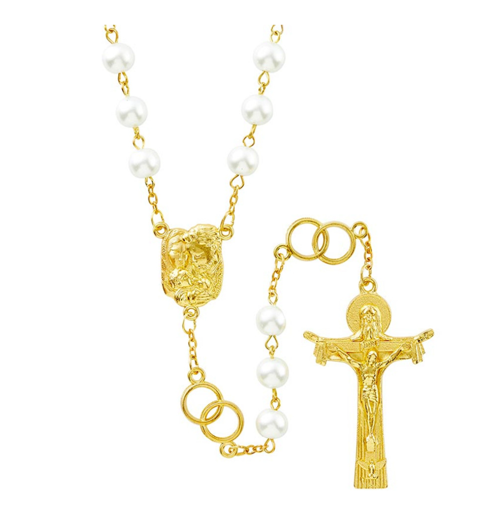 Golden Wedding Rosary 50th Anniversary Gift with One Decade Bracelet Catholic