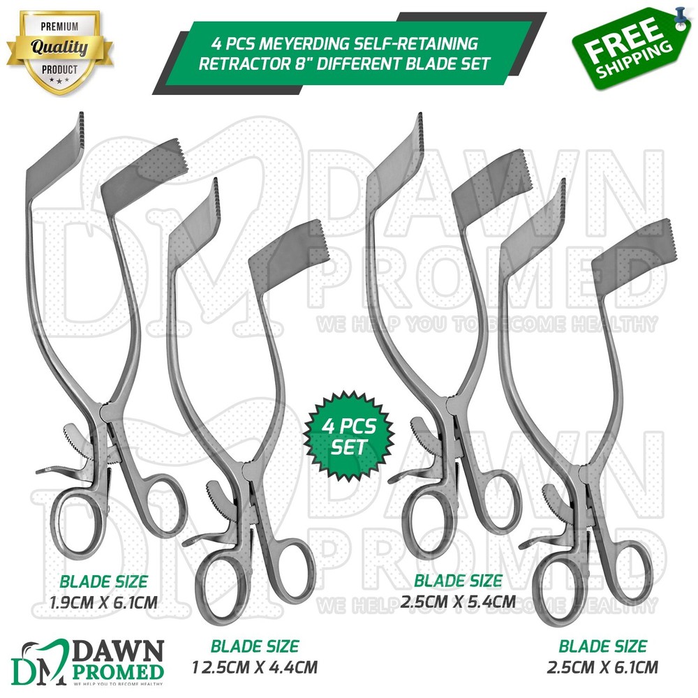 4 Pcs Meyerding Self-Retaining Laminectomy Retractor 8" Different Blades Set
