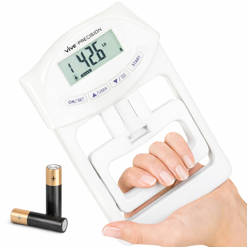 Vive Precision Grip Strength Tester - Hand Dynamometer - Handheld White