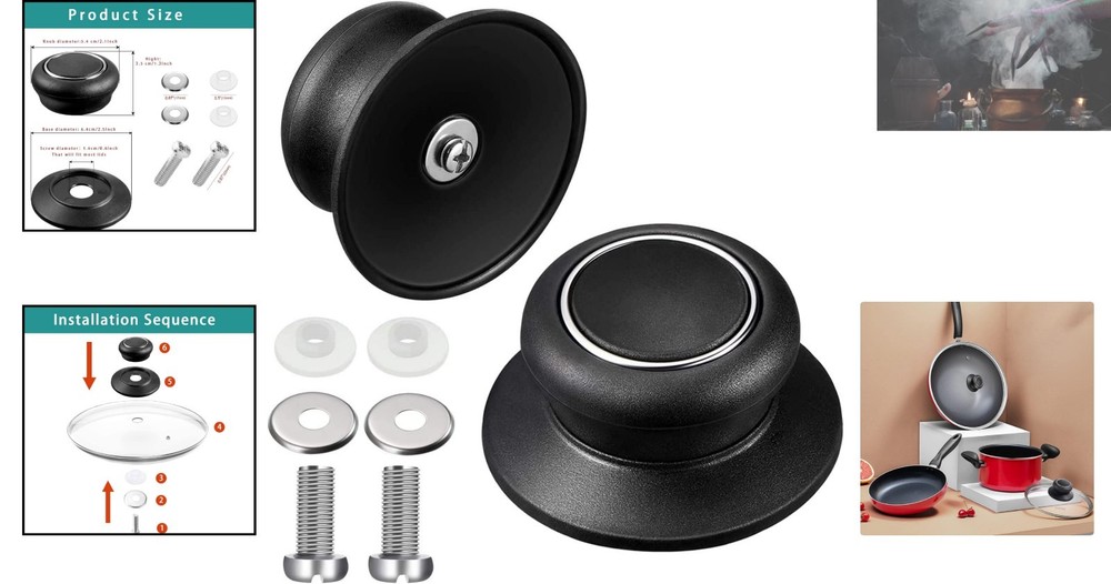 2 Pcs Universal Pot Lid Replacement Knobs - Durable Black Kitchen Handles