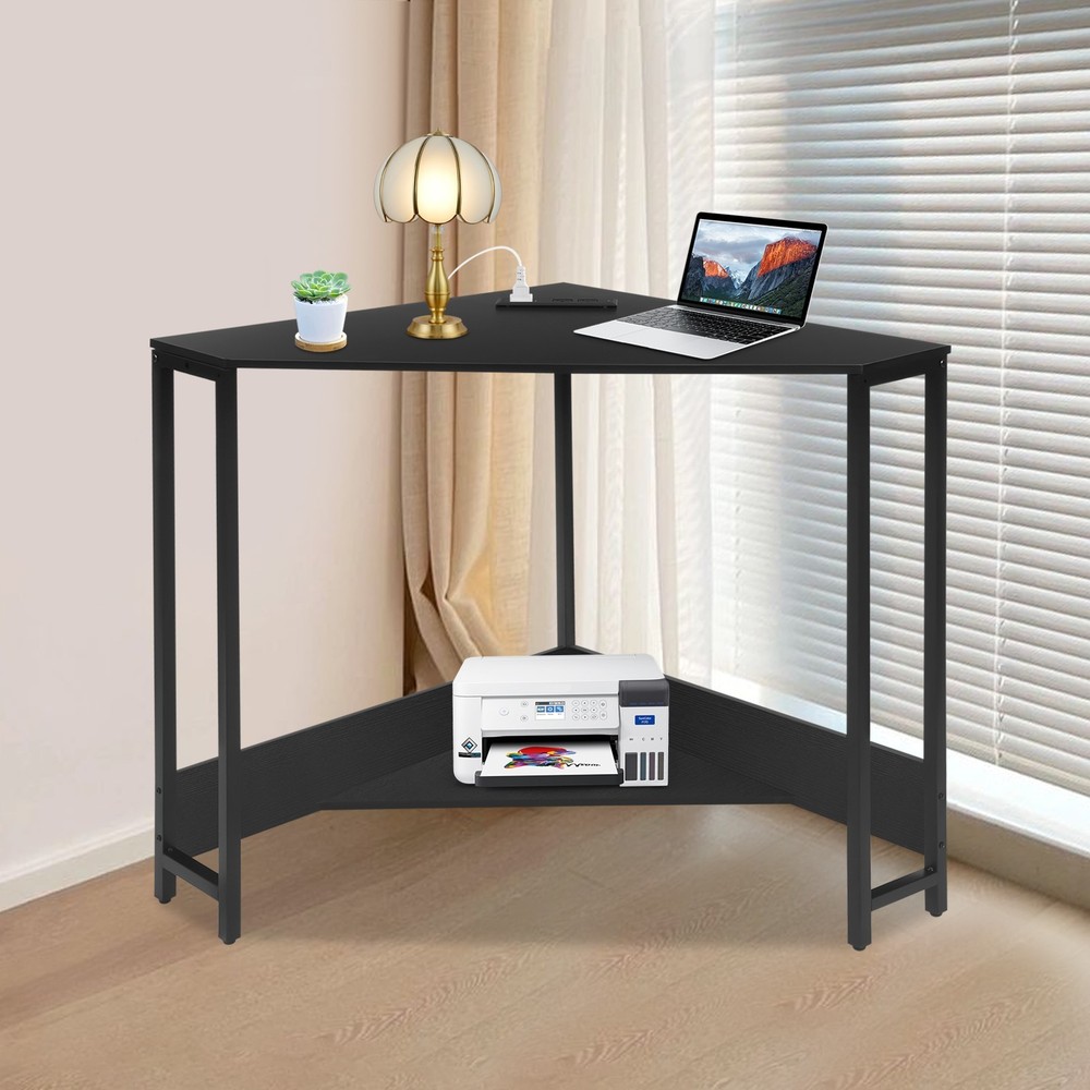 Triangular Corner Desk, Small Desk with Outlets, Free Standing Corner Table