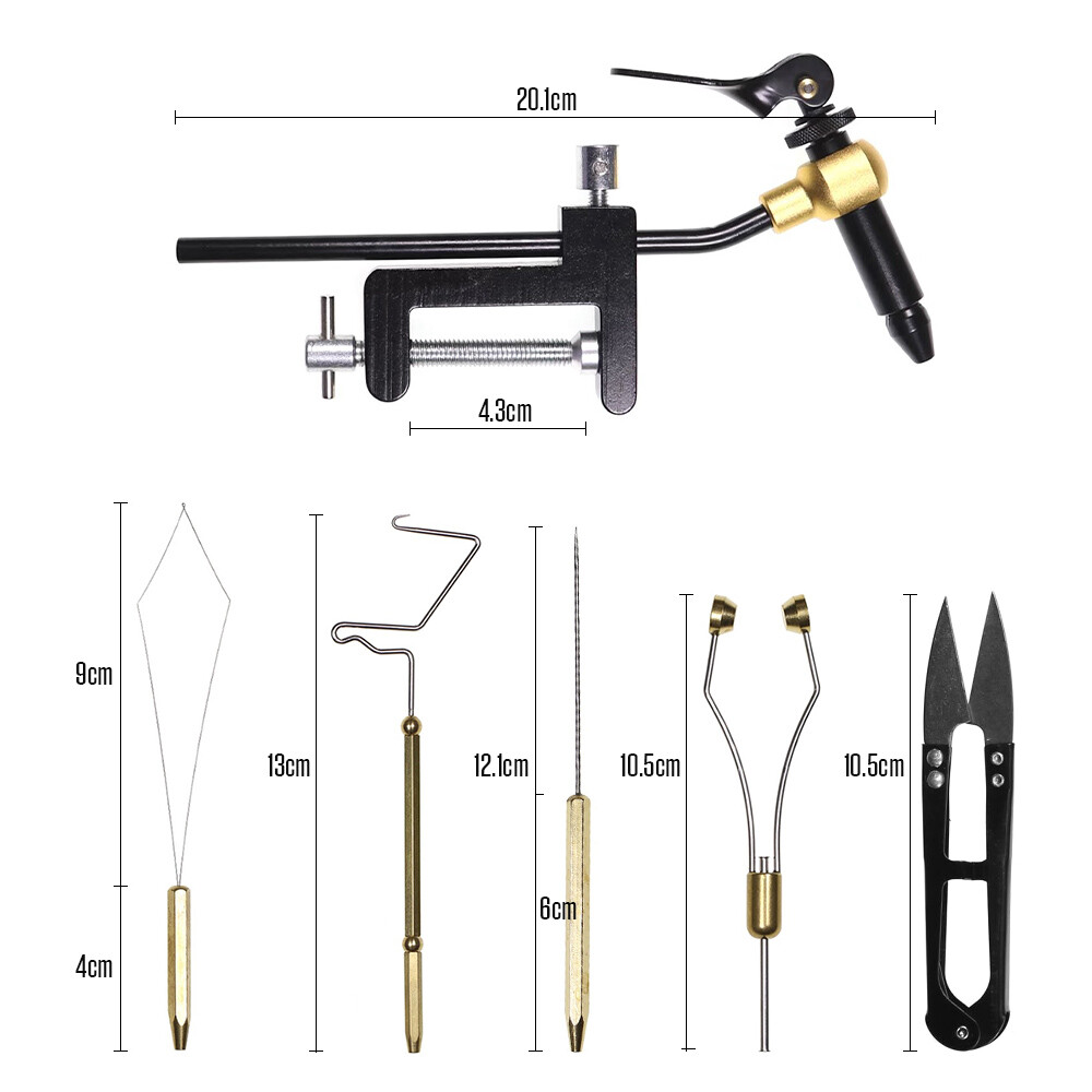 6pcs Fly Tying Tools Combo Kit Fly Tying Vise Bobbin Holder Threader Needle